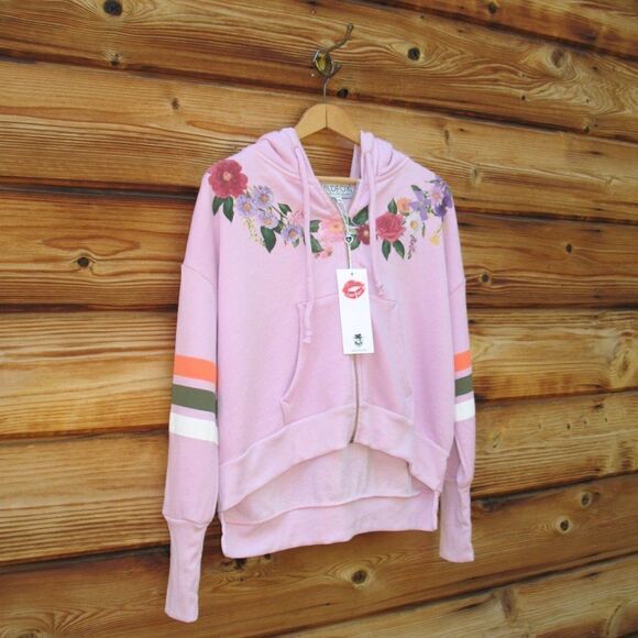 NWT Wildfox Theo Rose Stripe Hoodie Jacket - Picture 3 of 8